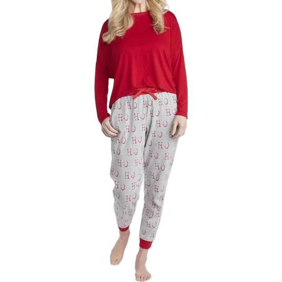 NEW MUDPIE women's ho ho ho pajama set in red/grey - Picture 1 of 1